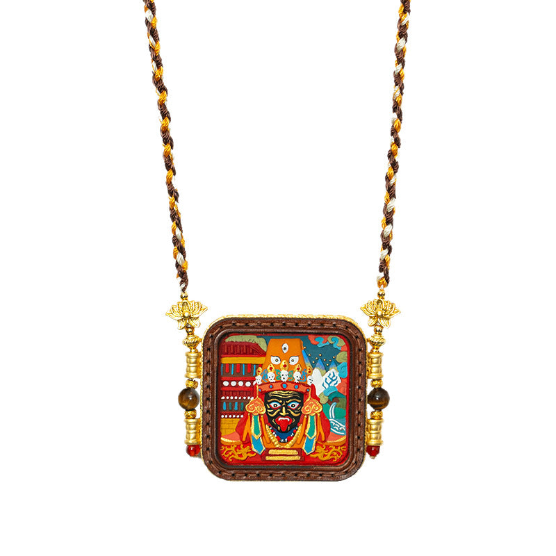 blesinchi Hand-Painted Tibetan Tsatsa Tangka Pendant Necklace