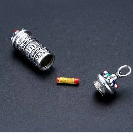 blesinchi Tibetan Openable Six Syllable Mantra Prayer Wheel Pendant Necklace