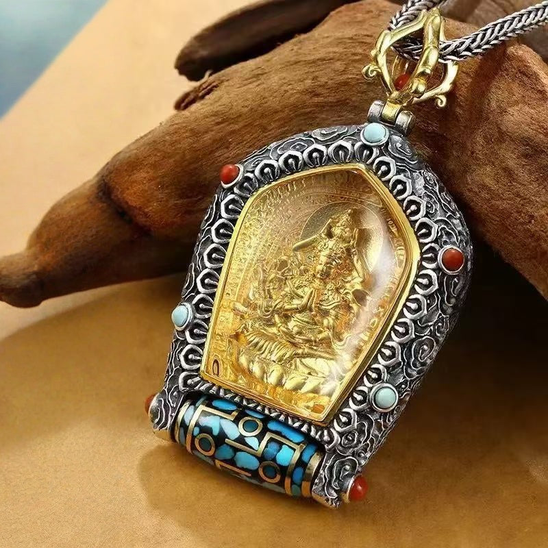 blesinchi Tibetan Rotating Dzi Zodiac Buddha Pendant Necklace(Chain not included)