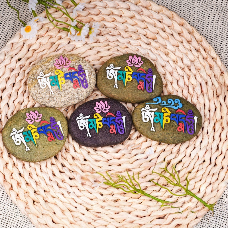 blesinchi Hand-Carved Tibetan Mani Stone with Mantra/Deity (Multiple Designs)