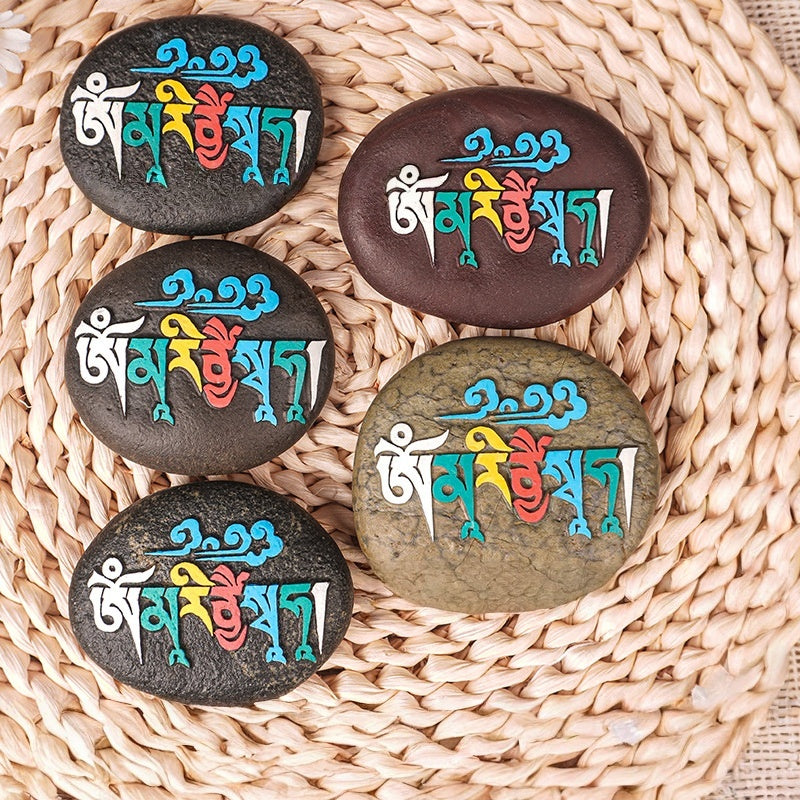 blesinchi Hand-Carved Tibetan Mani Stone with Mantra/Deity (Multiple Designs)