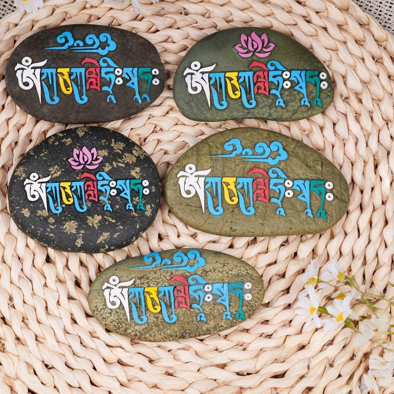 blesinchi Hand-Carved Tibetan Mani Stone with Mantra/Deity (Multiple Designs)