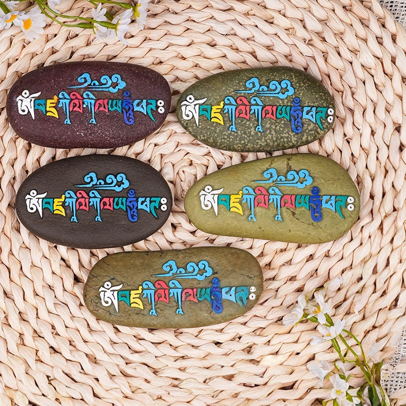 blesinchi Hand-Carved Tibetan Mani Stone with Mantra/Deity (Multiple Designs)