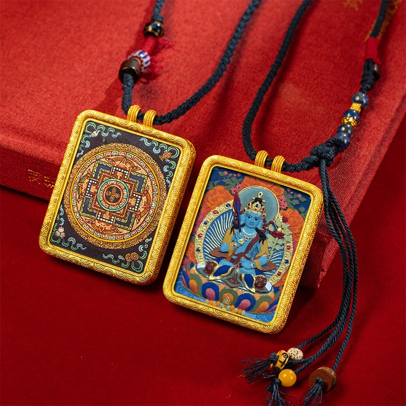 blesinchi Tibetan Hand-Painted Cinnabar Tsatsa Gau Box Pendant Necklace