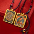 blesinchi Tibetan Hand-Painted Cinnabar Tsatsa Gau Box Pendant Necklace