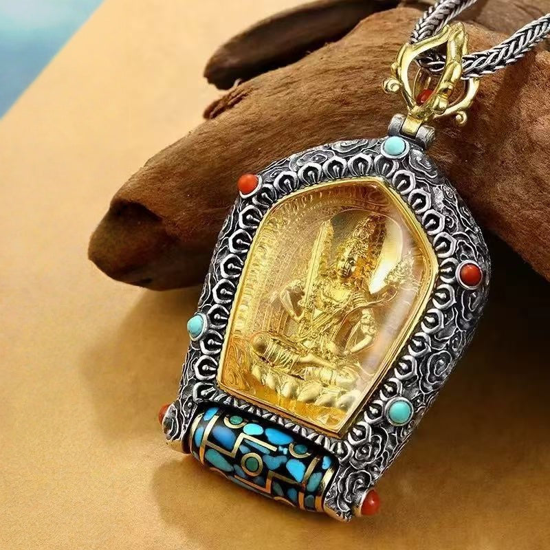 blesinchi Tibetan Rotating Dzi Zodiac Buddha Pendant Necklace(Chain not included)