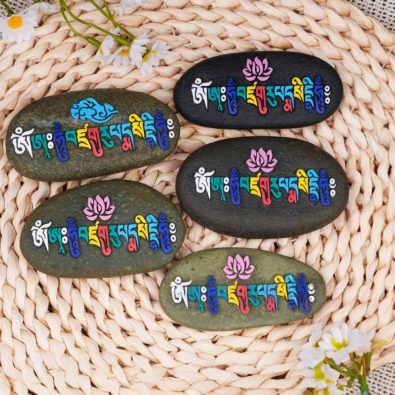 blesinchi Hand-Carved Tibetan Mani Stone with Mantra/Deity (Multiple Designs)