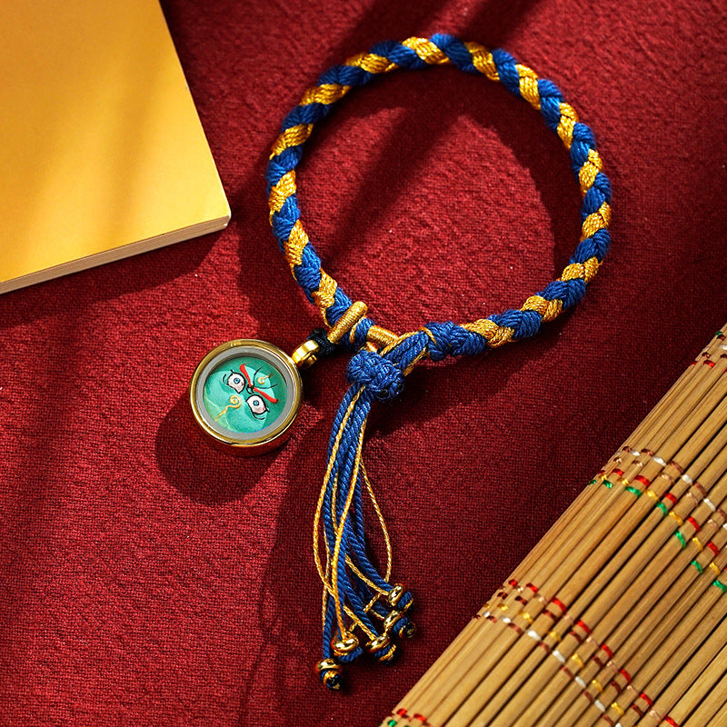 blesinchi Tibetan Hand-Painted Five Wealth Gods Tangka Braided Bracelet