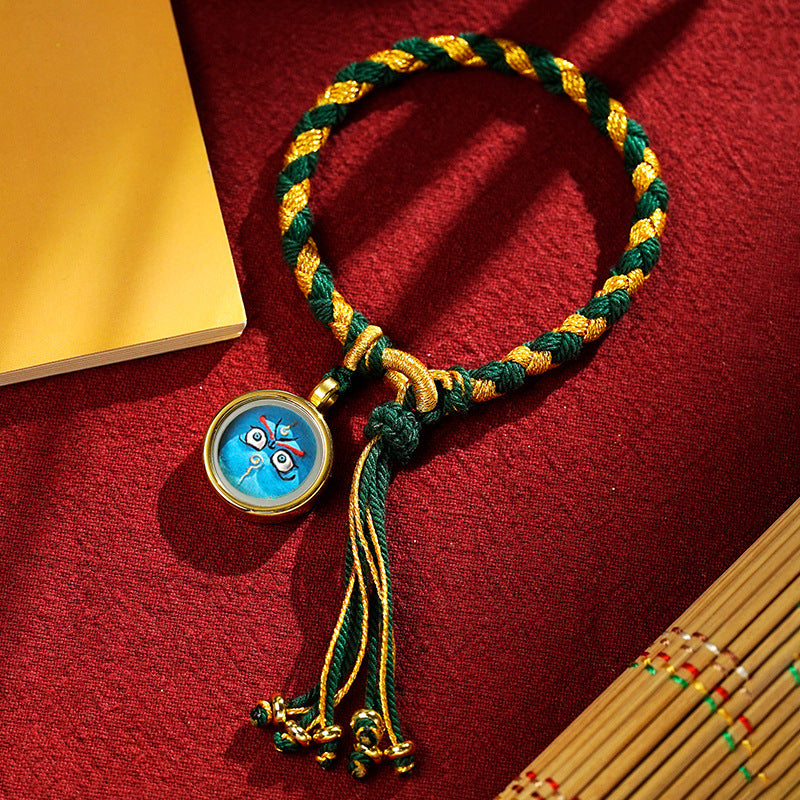 blesinchi Tibetan Hand-Painted Five Wealth Gods Tangka Braided Bracelet