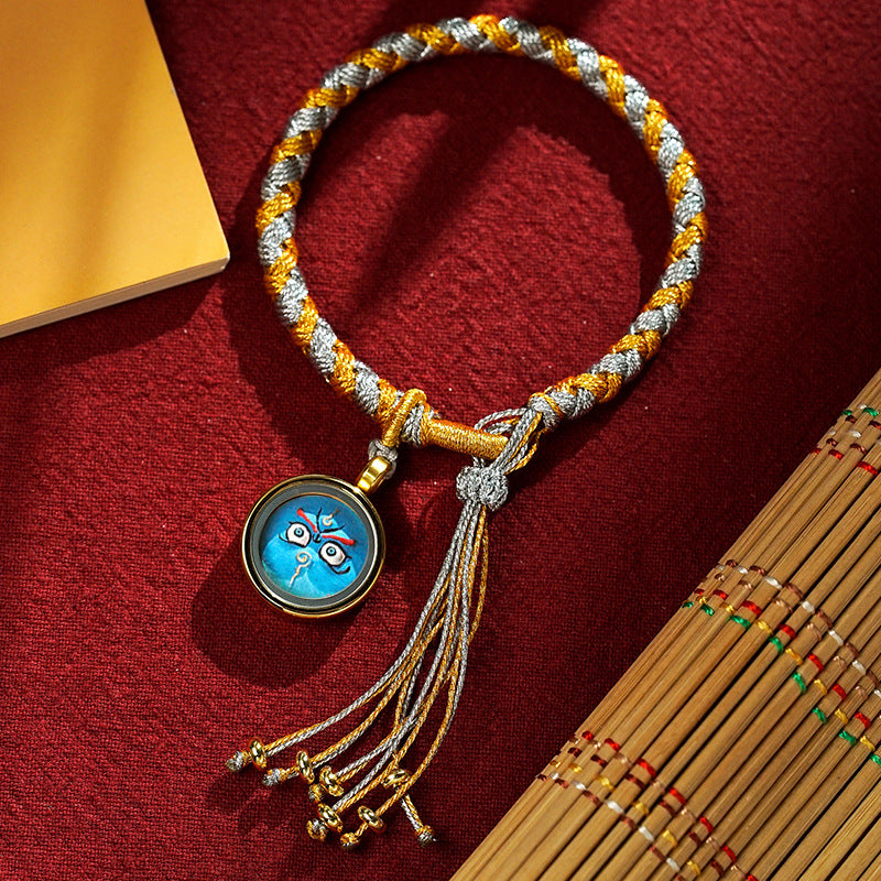blesinchi Tibetan Hand-Painted Five Wealth Gods Tangka Braided Bracelet
