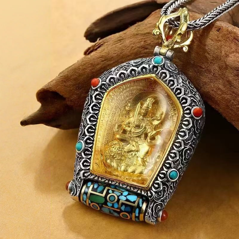 blesinchi Tibetan Rotating Dzi Zodiac Buddha Pendant Necklace(Chain not included)