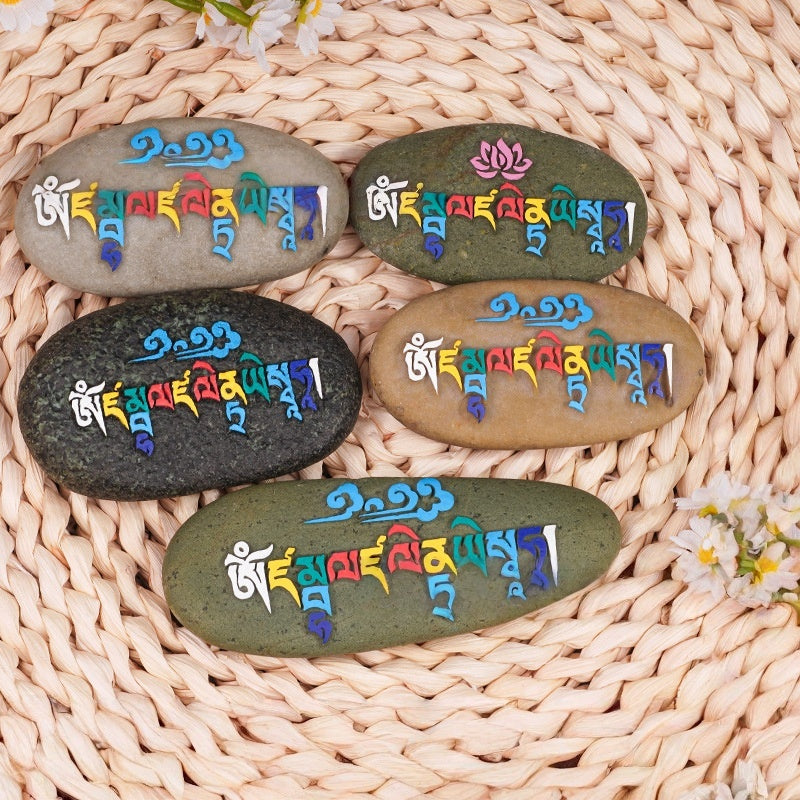 blesinchi Hand-Carved Tibetan Mani Stone with Mantra/Deity (Multiple Designs)