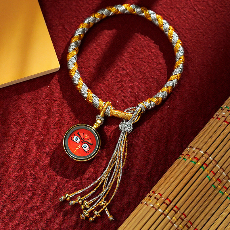 blesinchi Tibetan Hand-Painted Five Wealth Gods Tangka Braided Bracelet