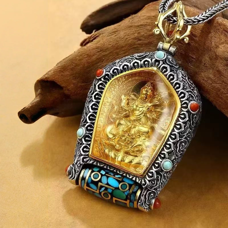 blesinchi Tibetan Rotating Dzi Zodiac Buddha Pendant Necklace(Chain not included)