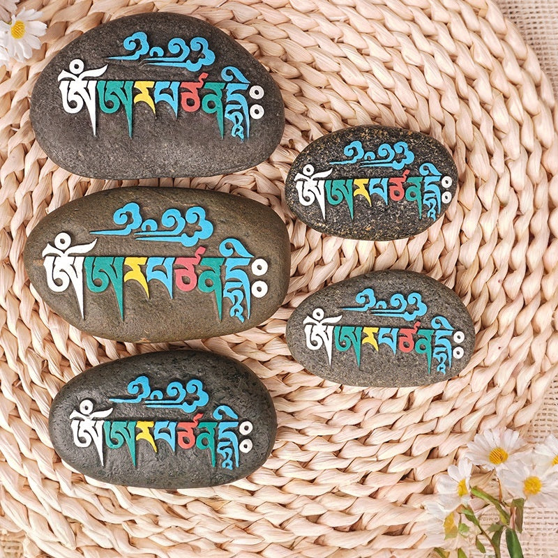 blesinchi Hand-Carved Tibetan Mani Stone with Mantra/Deity (Multiple Designs)