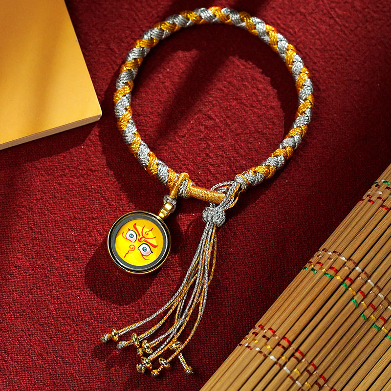 blesinchi Tibetan Hand-Painted Five Wealth Gods Tangka Braided Bracelet