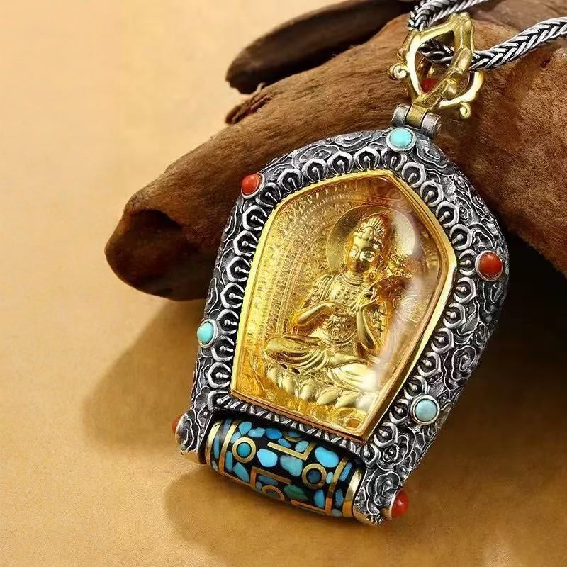 blesinchi Tibetan Rotating Dzi Zodiac Buddha Pendant Necklace(Chain not included)