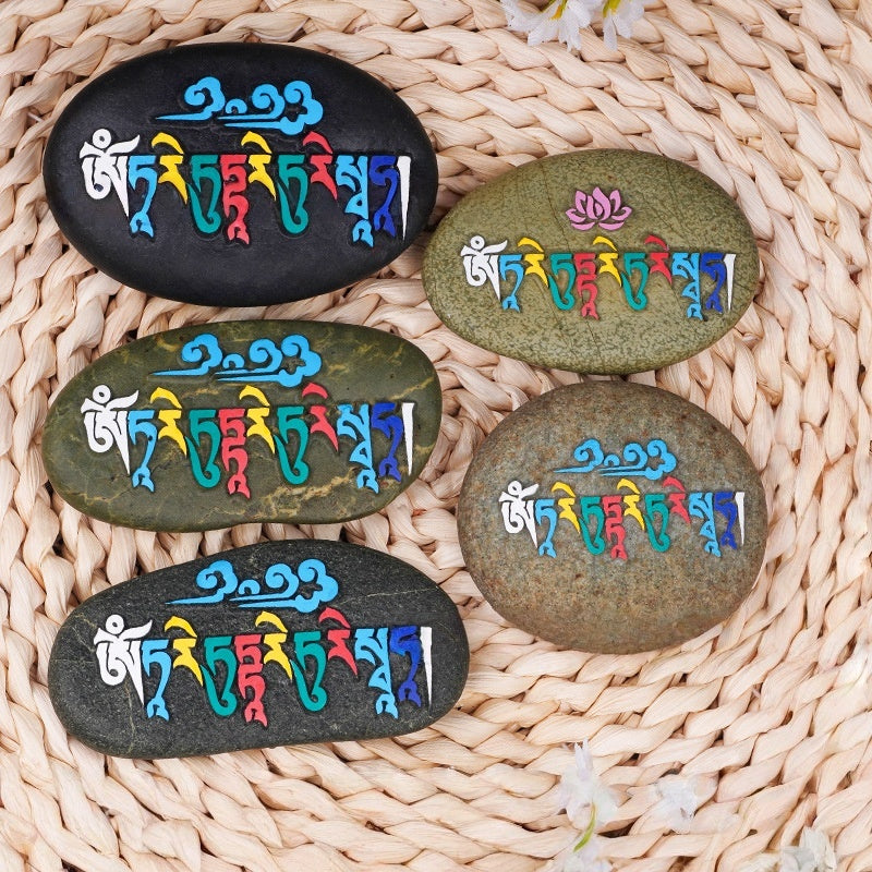 blesinchi Hand-Carved Tibetan Mani Stone with Mantra/Deity (Multiple Designs)