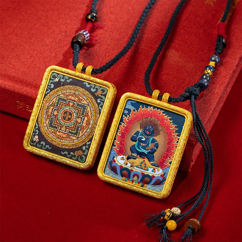 blesinchi Tibetan Hand-Painted Cinnabar Tsatsa Gau Box Pendant Necklace