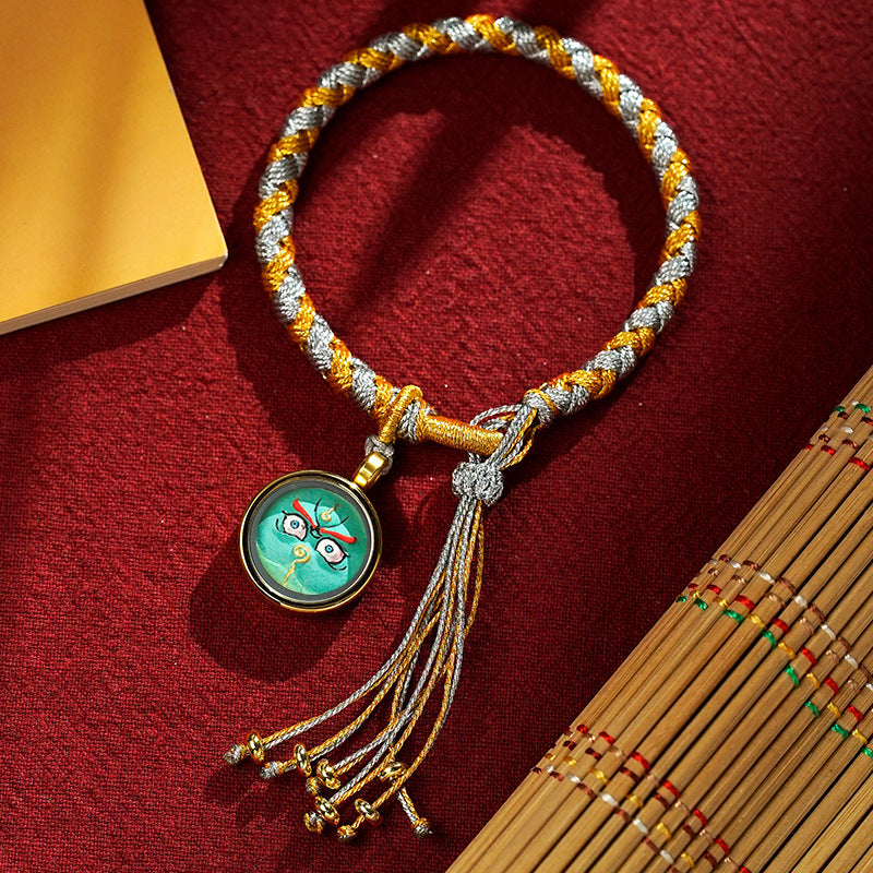 blesinchi Tibetan Hand-Painted Five Wealth Gods Tangka Braided Bracelet