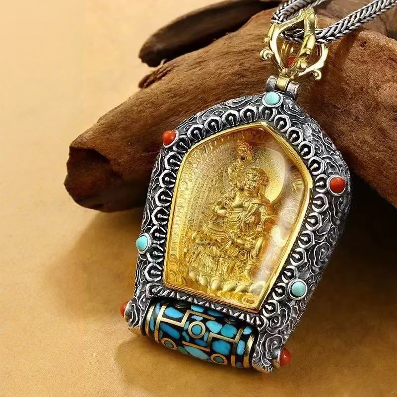 blesinchi Tibetan Rotating Dzi Zodiac Buddha Pendant Necklace(Chain not included)