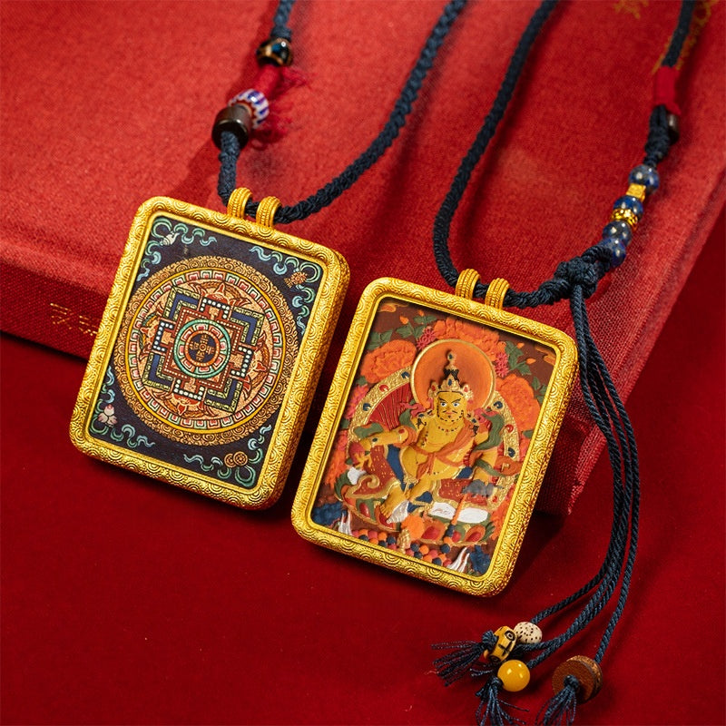 blesinchi Tibetan Hand-Painted Cinnabar Tsatsa Gau Box Pendant Necklace