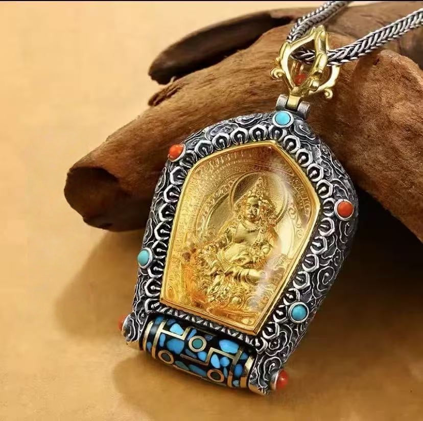 blesinchi Tibetan Rotating Dzi Zodiac Buddha Pendant Necklace(Chain not included)