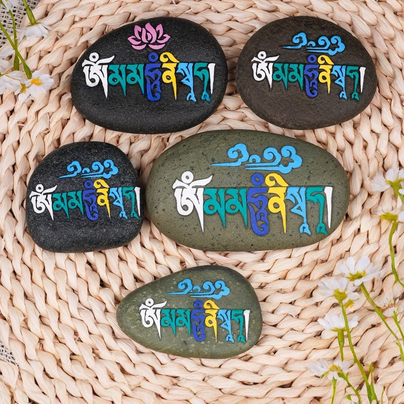 blesinchi Hand-Carved Tibetan Mani Stone with Mantra/Deity (Multiple Designs)