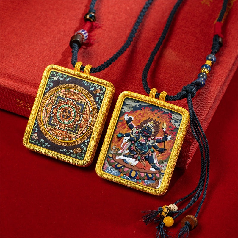 blesinchi Tibetan Hand-Painted Cinnabar Tsatsa Gau Box Pendant Necklace