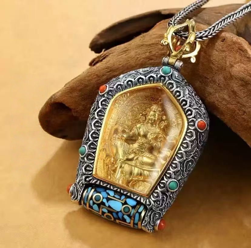 blesinchi Tibetan Rotating Dzi Zodiac Buddha Pendant Necklace(Chain not included)