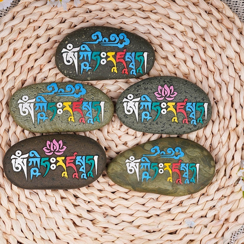 blesinchi Hand-Carved Tibetan Mani Stone with Mantra/Deity (Multiple Designs)