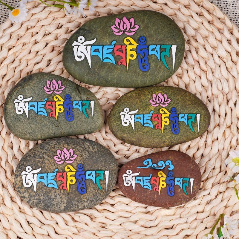 blesinchi Hand-Carved Tibetan Mani Stone with Mantra/Deity (Multiple Designs)